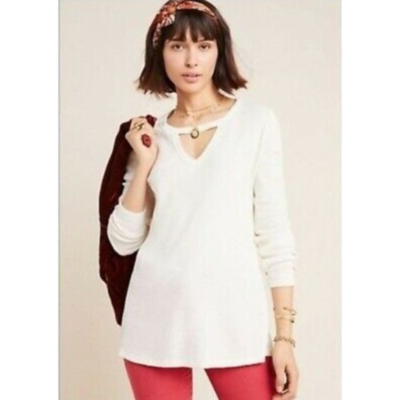 Anthropologie Tops - Anthro T.LA Nadia Cut Out Waffle Knit Thermal Tunic Top White Small Long Sleeve